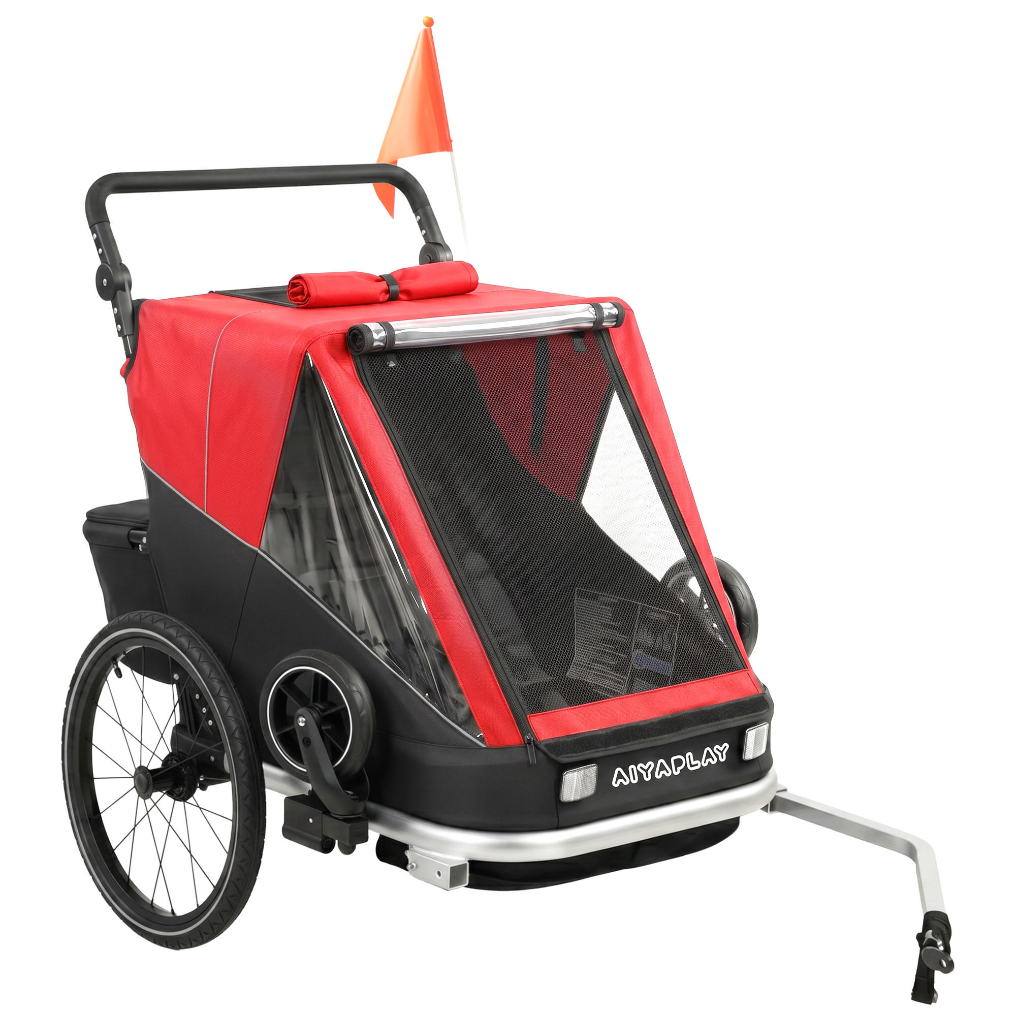 KINDERFAHRRADANHÄNGER Stahl Oxford Gewebe Rot - Rot, Metall (82/102/155cm) - AIYAPLAY