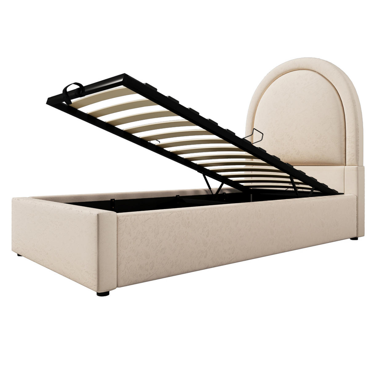 KINDERBETT 90/190 cm mit hydraulischem Bettkasten, Halbkreis-Kopfteil und PU-Bezug, Beige - Beige, Kunststoff (90/190cm) - Redom