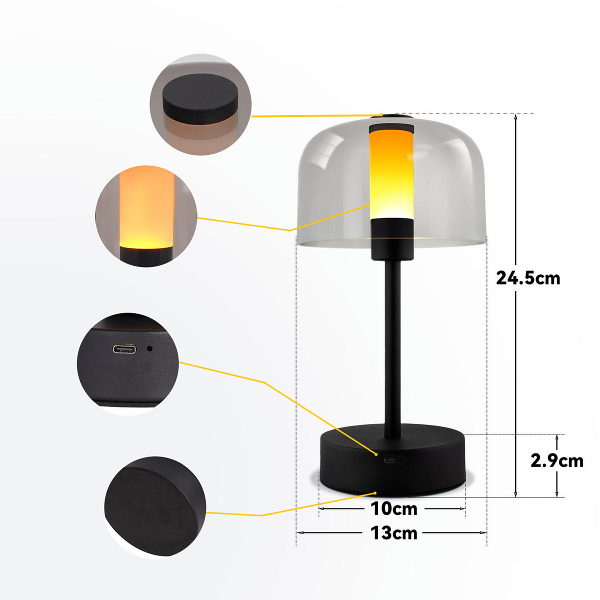 TISCHLAMPE Tovek 13/13/24.5 cm - Schwarz, Metall (24.5/13/13cm) - ZMH