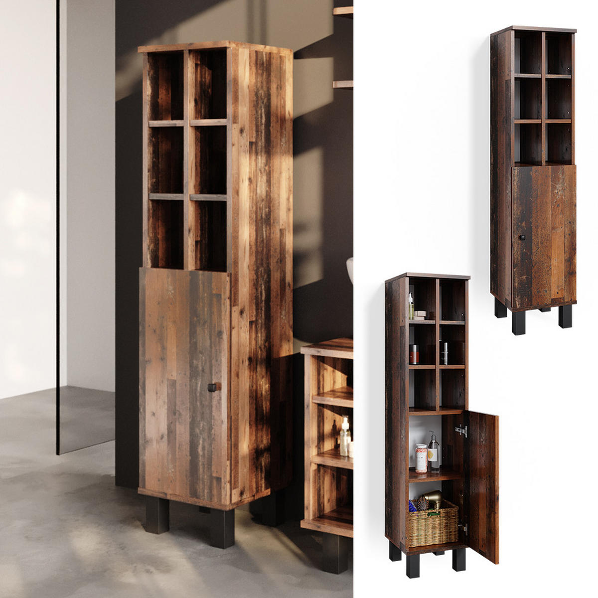 MIDISCHRANK Fynn Eiche rustikal 30 x 130.6 cm große Tür - Wildeiche, Holzwerkstoff (30/130.6/30cm) - Vicco