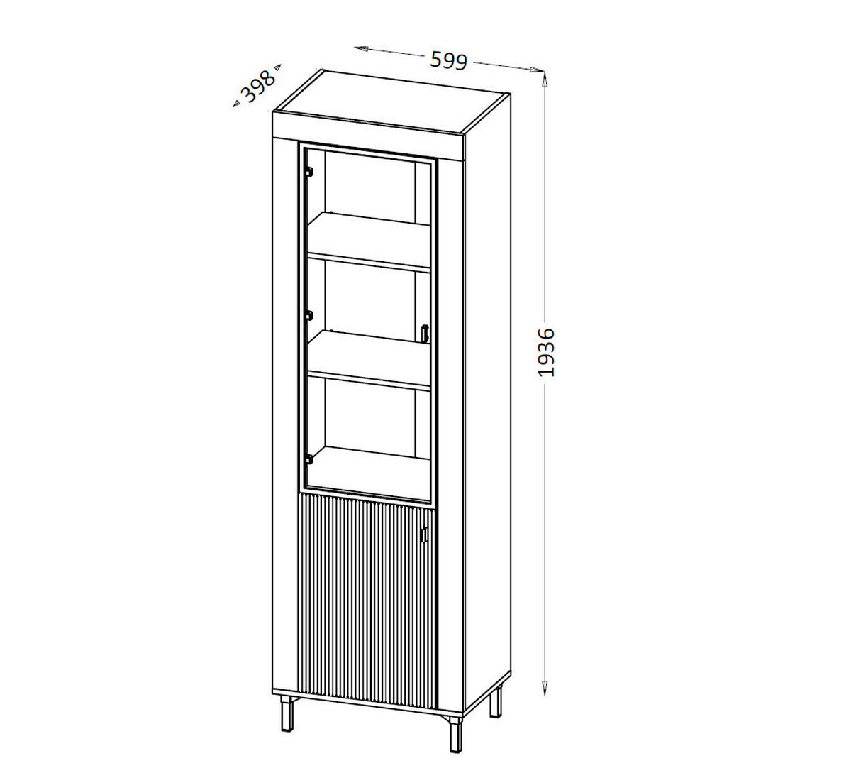 VITRINE Mossa Weiß, mit LED - Schwarz/Weiß, Holzwerkstoff (60/194/40cm) - Bettso