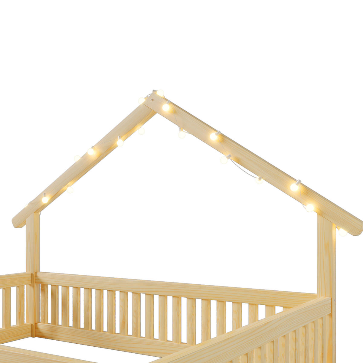 HAUSBETT 140/200 cm in Natur mit Rausfallschutz und LED Holz Design - Naturfarben, Holzwerkstoff (140/200cm) - STILVORA