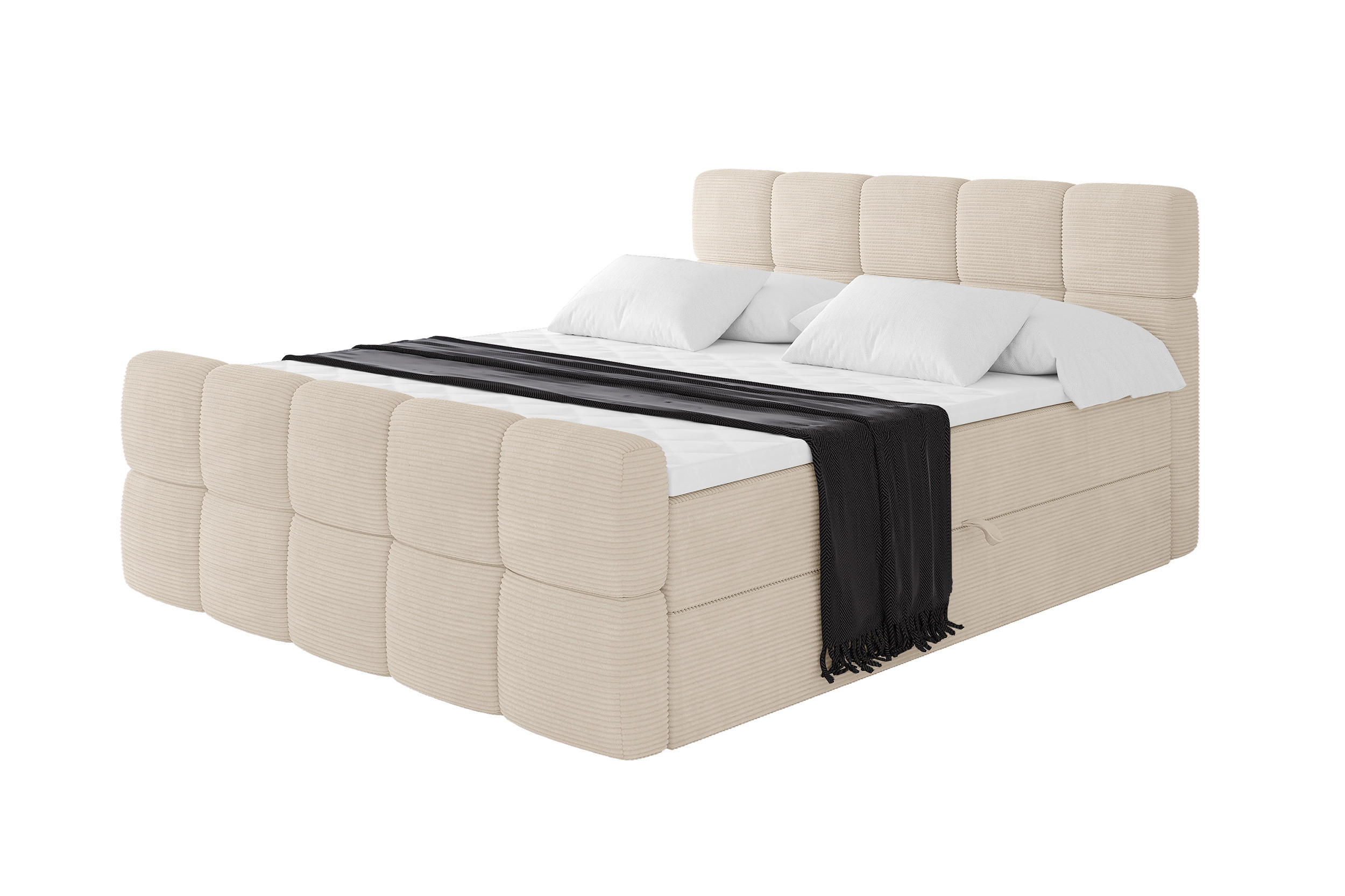 BOXBETT mit Matratze H4 - FAMA-Z - 140x200 cm Beige Poso - Ecru, Holzwerkstoff (140/200cm) - ALTDECOR