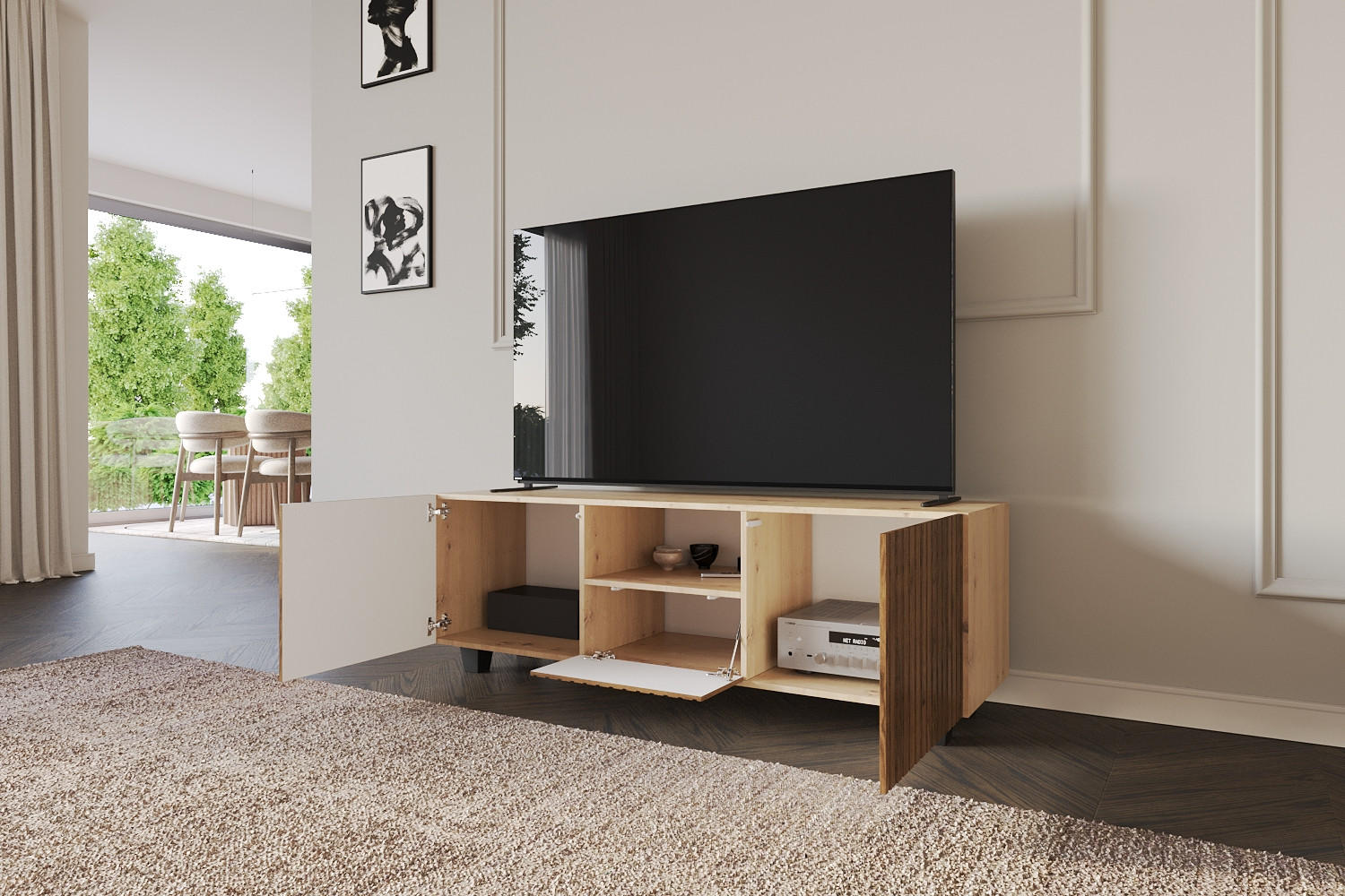 LOWBOARD KITO-S 140x50x41 cm - Artisan / Katania - Eiche Wotan/Schwarz, Holzwerkstoff (140/50/41cm) - ALTDECOR