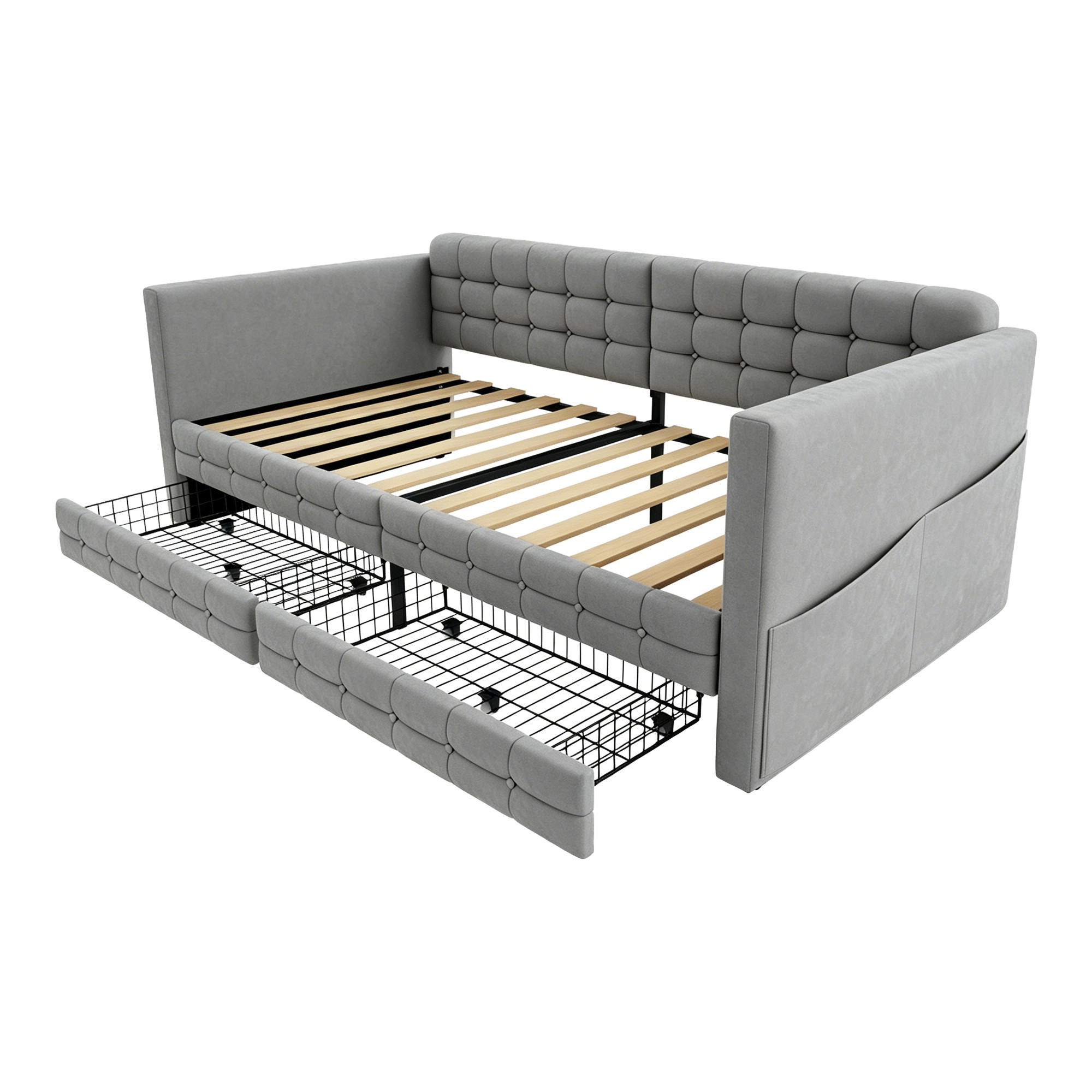 POLSTERBETT 90/190 cm DE-32664 mit 2 Schubladen Hellgrau - Hellgrau, Metall (90/190cm) - ComfortXL