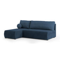 ECKSOFA PARVELO Blau Plüsch-Stoff mit Schlaffunktion - Blau, Holz (200/143cm) - MASSENO