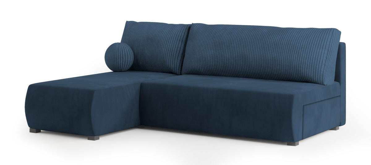 ECKSOFA PARVELO Blau Plüsch-Stoff mit Schlaffunktion - Blau, Holz (200/143cm) - MASSENO