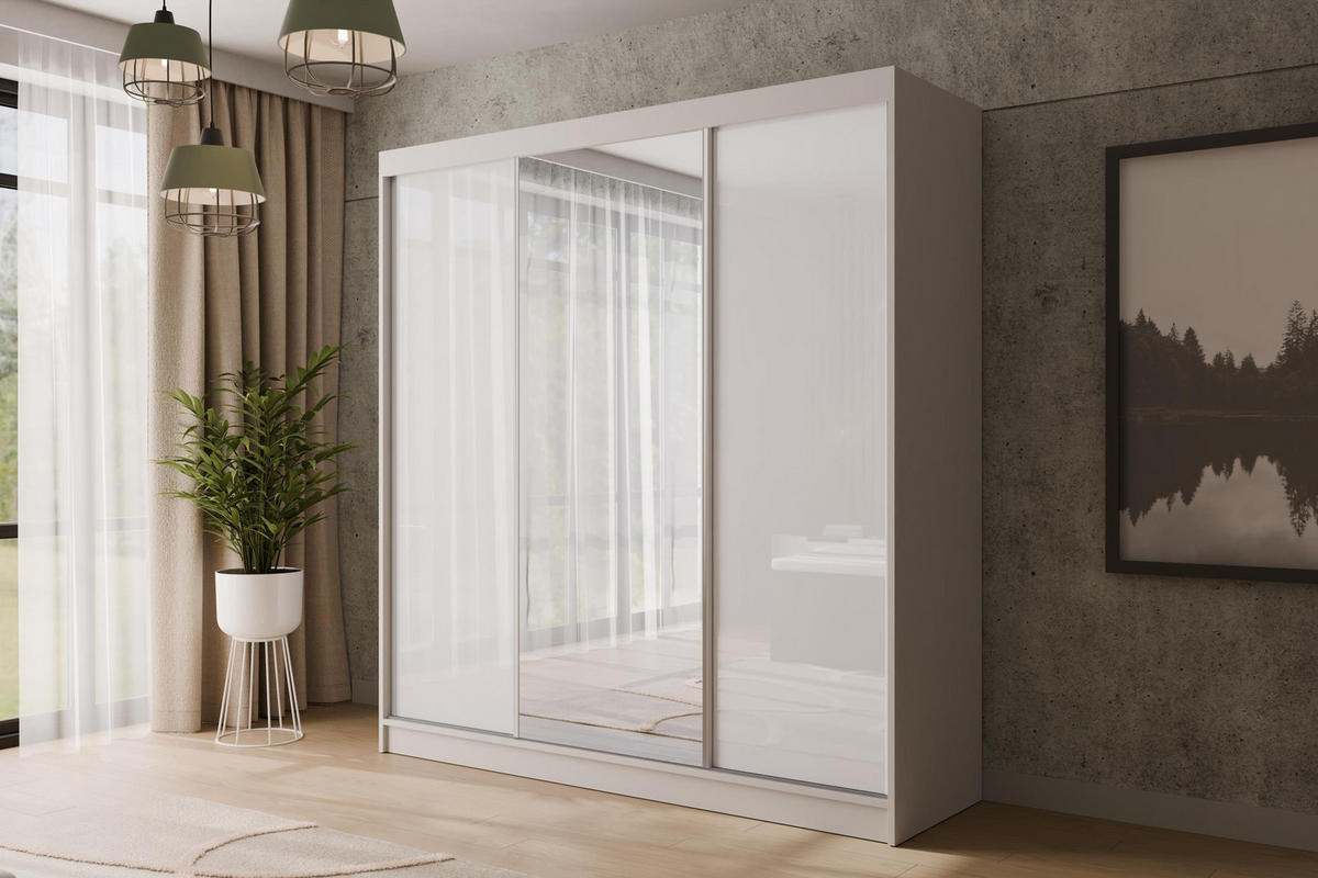 KLEIDERSCHRANK mit Spiegel V2-VITA 215x200 cm - Weiß - Weiß, Holzwerkstoff (200/215/61cm) - ALTDECOR