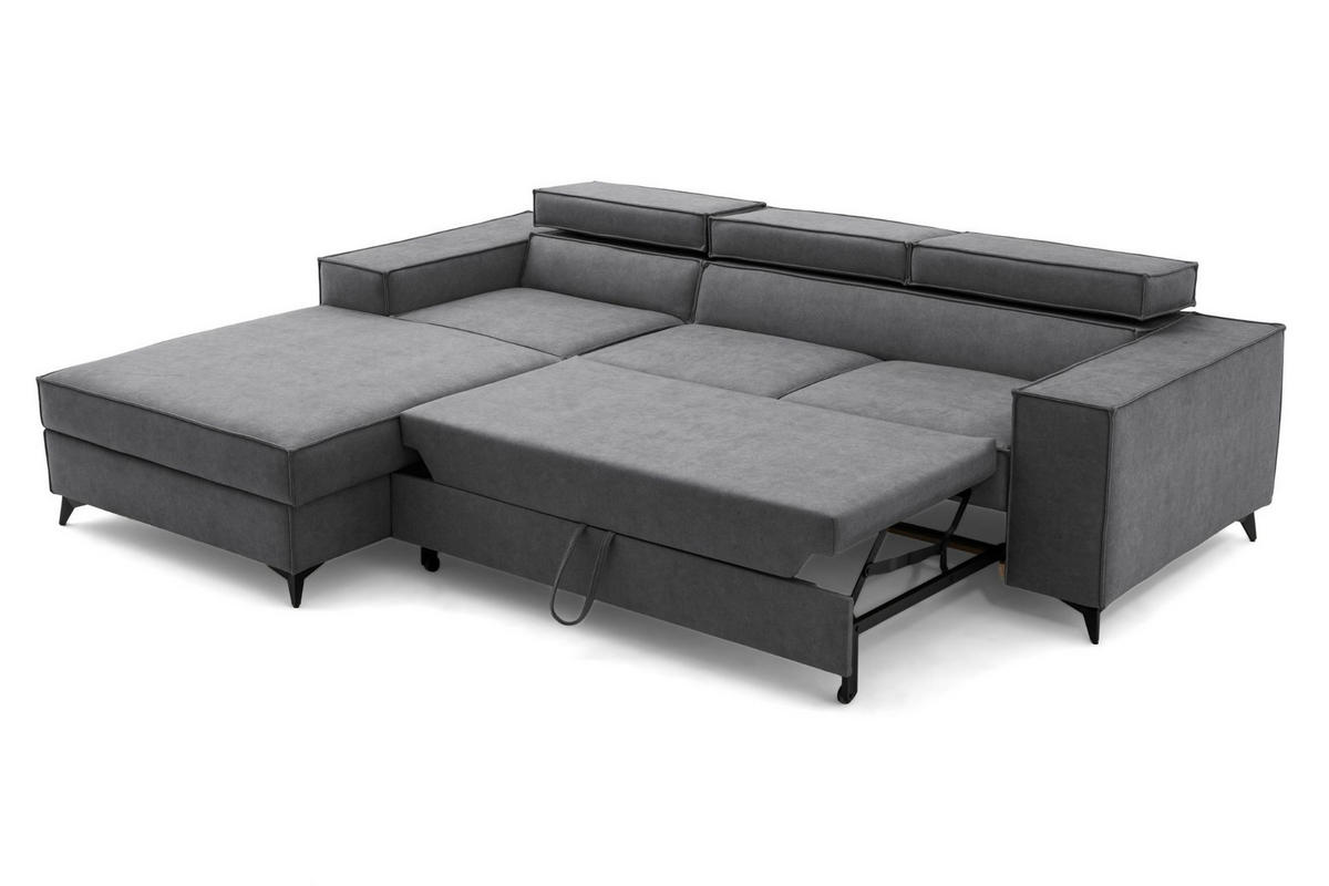 ECKSOFA PURE S Links mit Schlaffunktion 127x215 Velours Grau - Schwarz/Grau, Holz/Textil (281/204cm) - Muffo