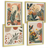 BILDER SET 4er Set - 50x50 cm & 40x60 cm Goldrahmen - Pastellfarbene Pflanzenmuster - Goldfarben, Kunststoff (50/50cm) - TULUP