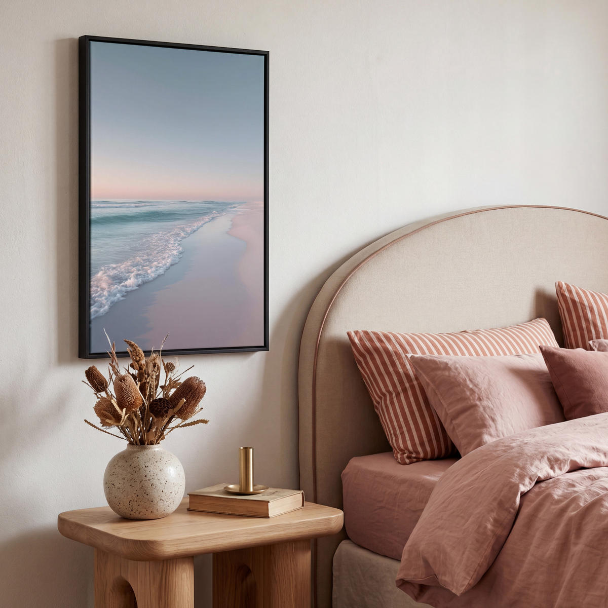 LEINWAND Bilder mit Rahmen - Küstenlinie - Pastell - Wasser - 40x60 - Pastellblau, Textil (40/60cm) - MuchoWow