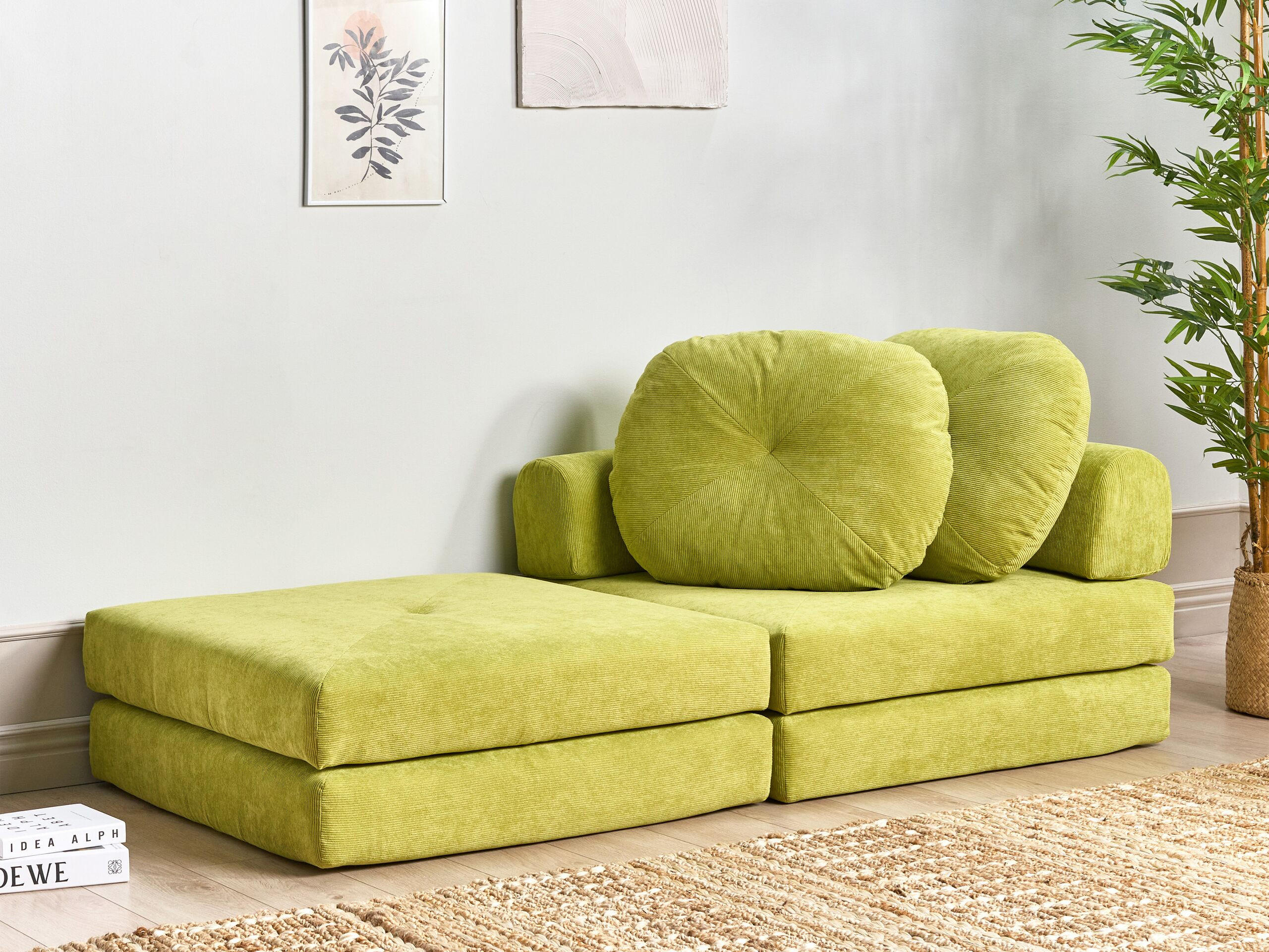 1-SITZER BODENSOFA Cord hellgrün mit Schlaffunktion Olden - Grün, Textil (81/54/91cm) - Beliani
