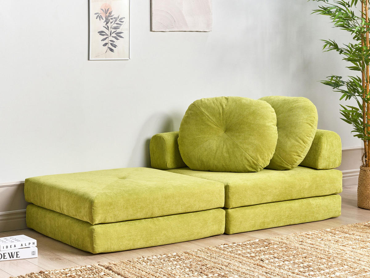1-SITZER BODENSOFA Cord hellgrün mit Schlaffunktion Olden - Grün, Textil (81/54/91cm) - Beliani