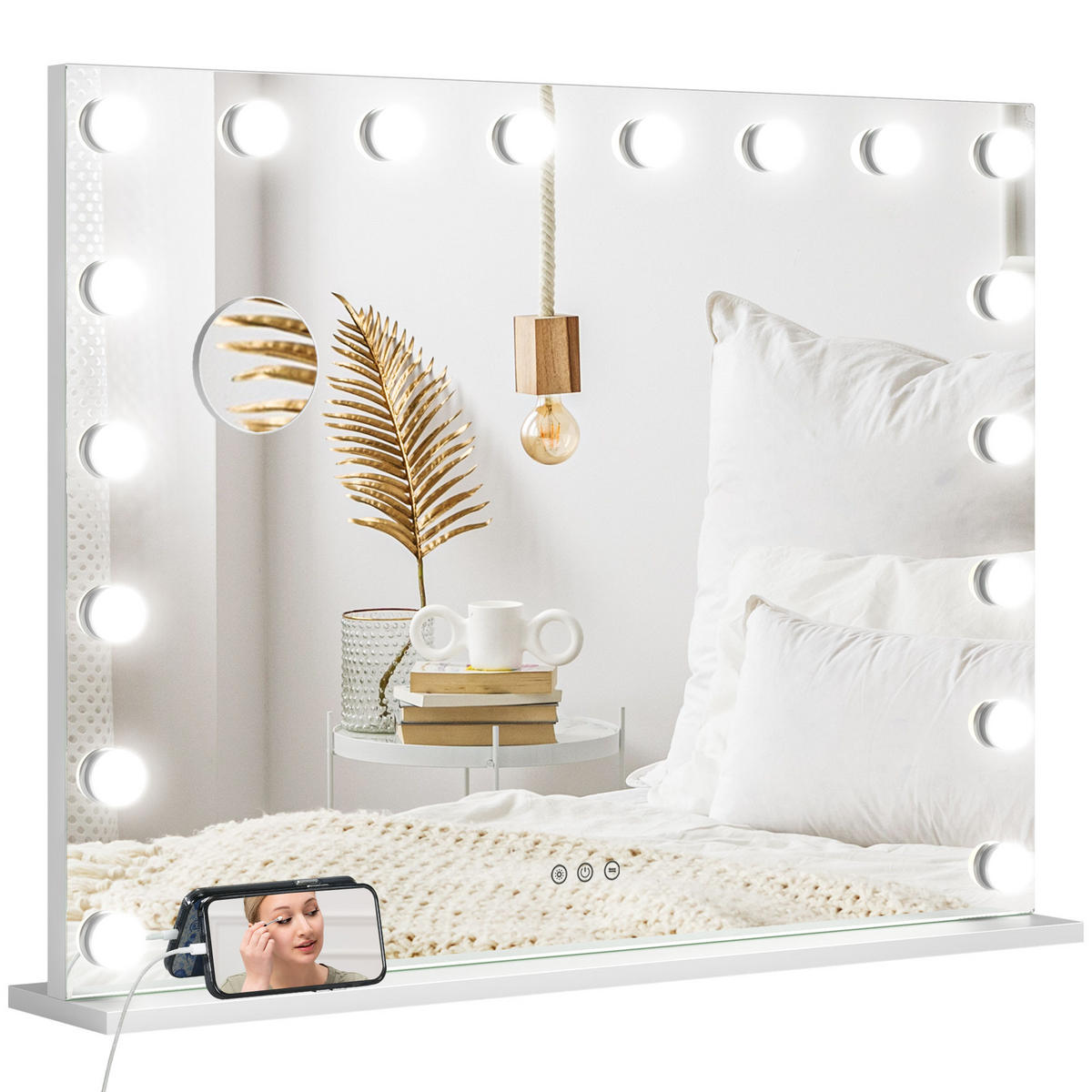 SCHMINKSPIEGEL DE-18032 80/62 cm, dimmbar, 3 Lichtmodi - Weiß, Glas (14/80/62cm) - ComfortXL