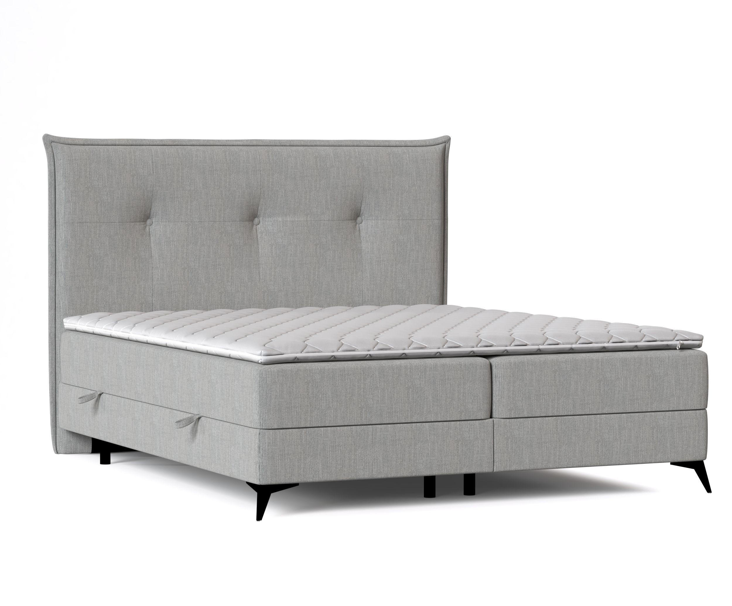 BOXBETT Menzzo Grau 180/200 cm mit Matratze und Topper - Schwarz/Grau, Holz/Holzwerkstoff (180/200cm) - Maison de Reve