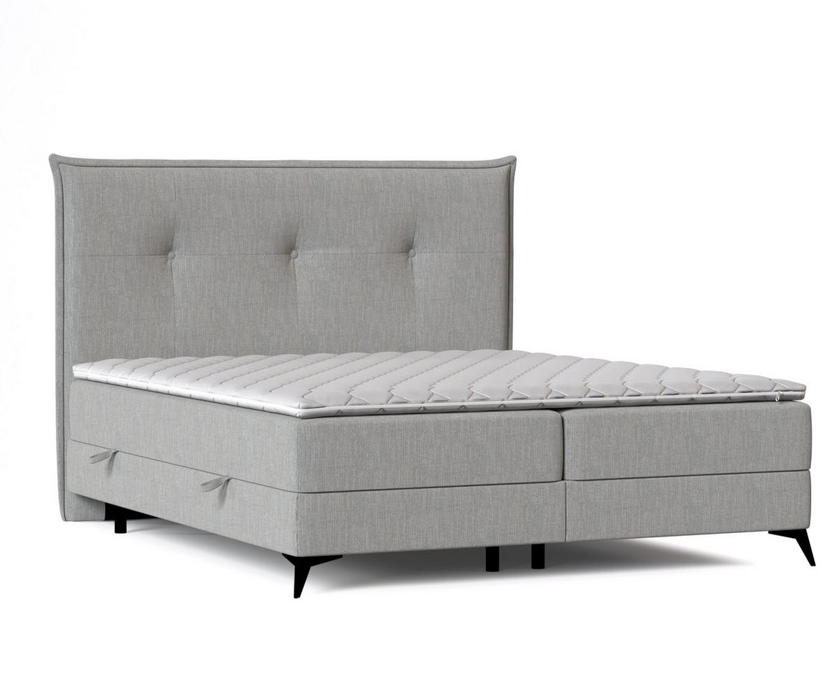 BOXBETT Menzzo Grau 180/200 cm mit Matratze und Topper - Schwarz/Grau, Holz/Holzwerkstoff (180/200cm) - Maison de Reve