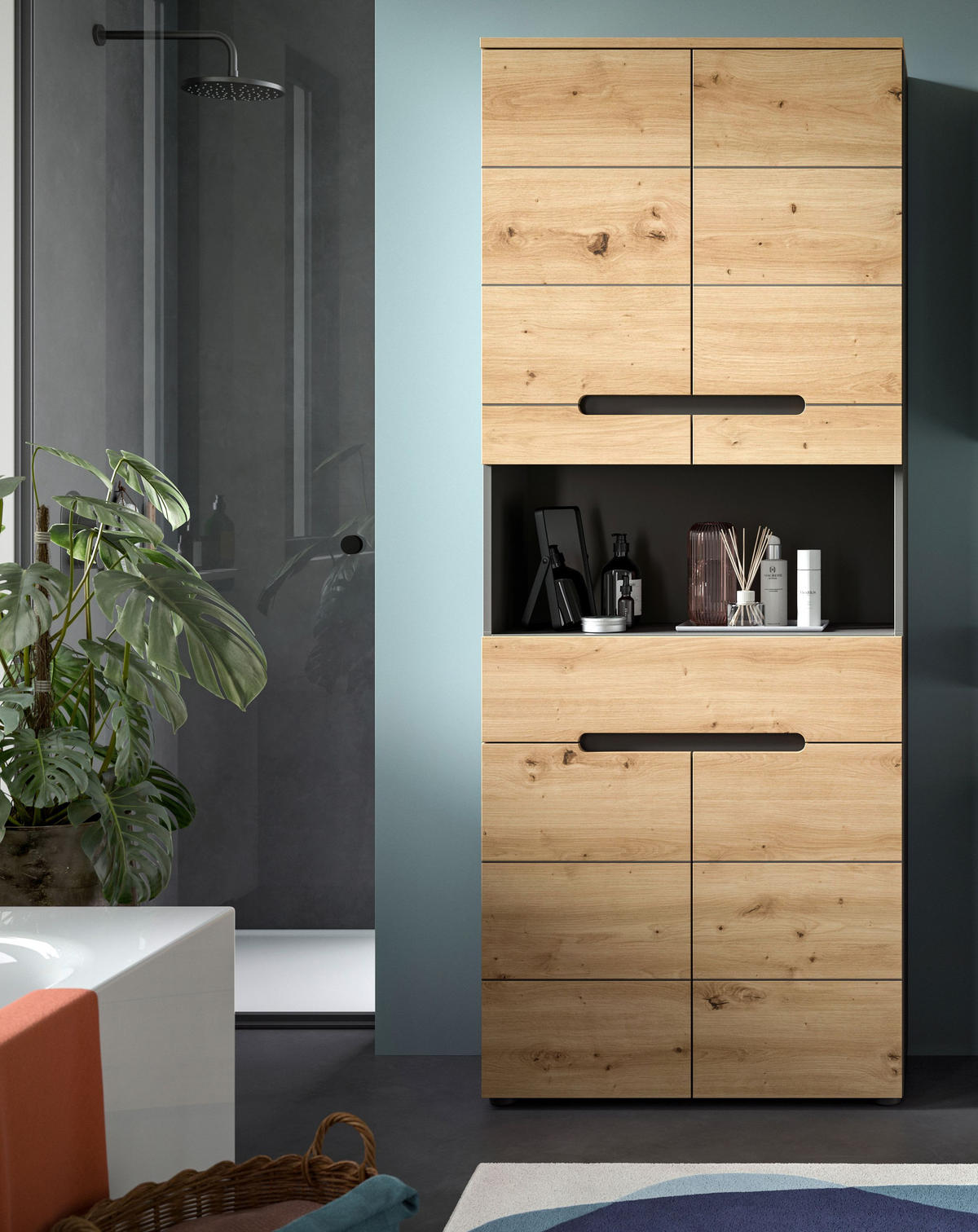 HOCHSCHRANK breit Canu Bad in Basalt grau Nachbildung und Artisan Nachbildung B/H/T: 76x193x34 cm - Grau, Holzwerkstoff (76/193/34cm)