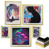 WANDBILDER 5er Set - 50x50 cm & 20x30 cm & 40x60 cm Goldrahmen - Farbenfrohe Fantasy-Kunstillustrationen - Goldfarben, Kunststoff (40/60cm) - ArtPrintCave