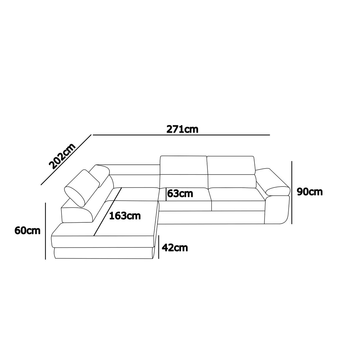 ECKSOFA VEMO EDGE Rechts Dunkelgrau Velour-Stoff mit Bettkasten und Schlaffunktion - Dunkelgrau, Textil (270/200cm) - Barchello