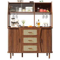 BUFFETSCHRANK Rattanoptik Glas Schiebetür Nussbaum Stauraum - Walnussfarben, Metall (140/174.5/40.5cm) - FLIEKS