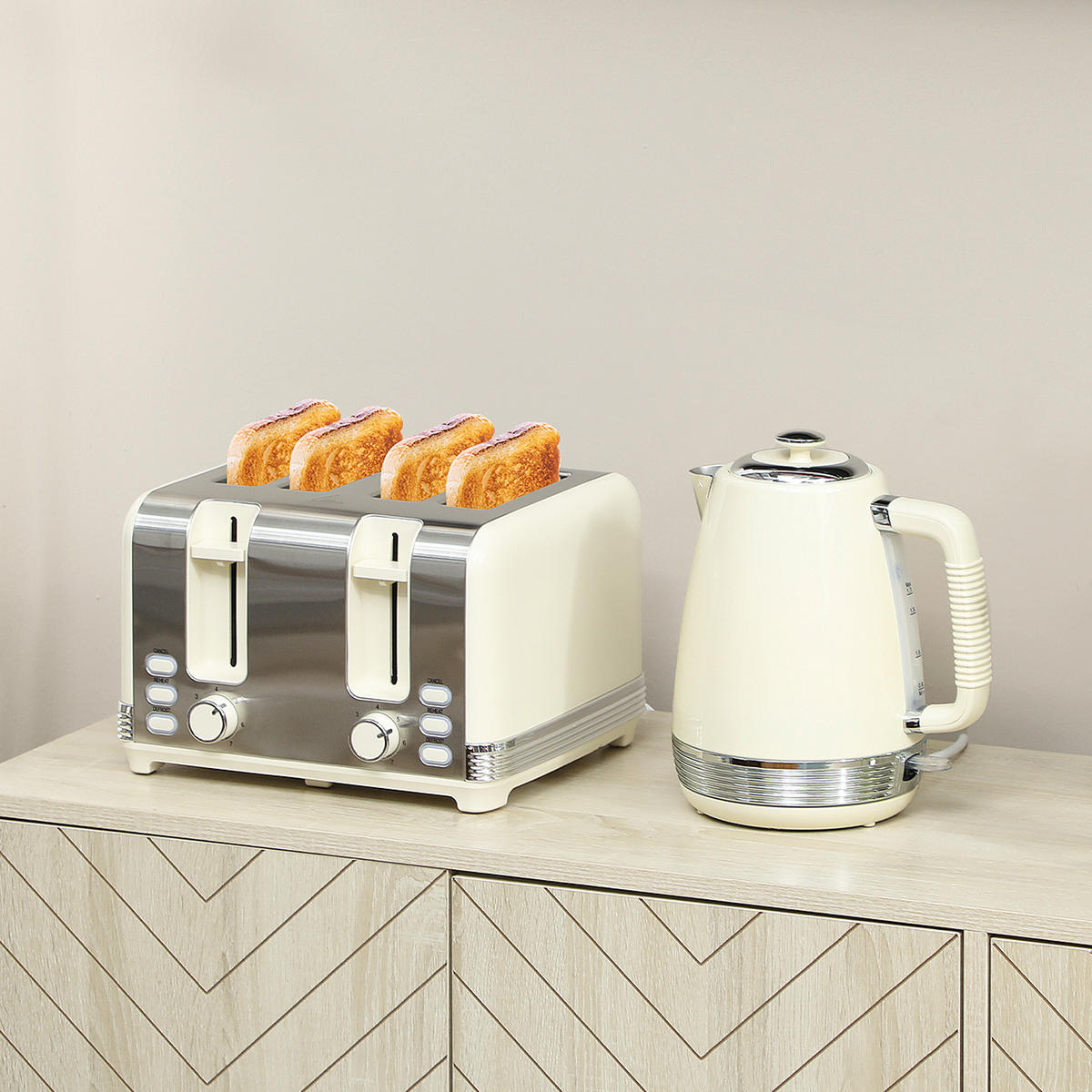 TOASTER mit Wasserkocher DE-07917 Cremeweiß - Creme, Metall (16.5/25.2/21.1cm) - ComfortXL