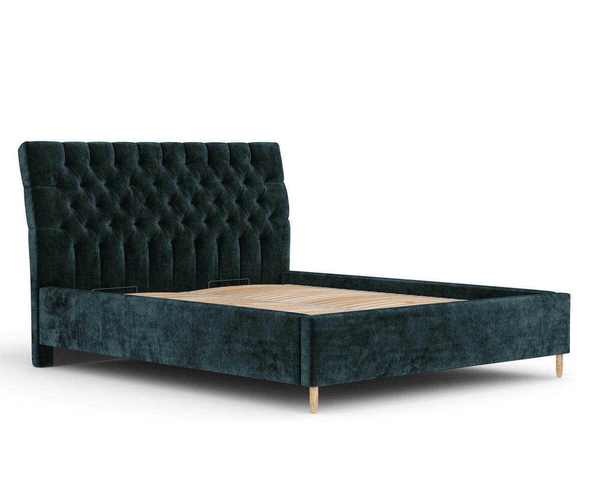 POLSTERBETT Vezzola Türkisfarben 120/200 cm im Chenille-Stoff - Türkis/Naturfarben, Holz/Holzwerkstoff (120/200cm) - Maison de Reve