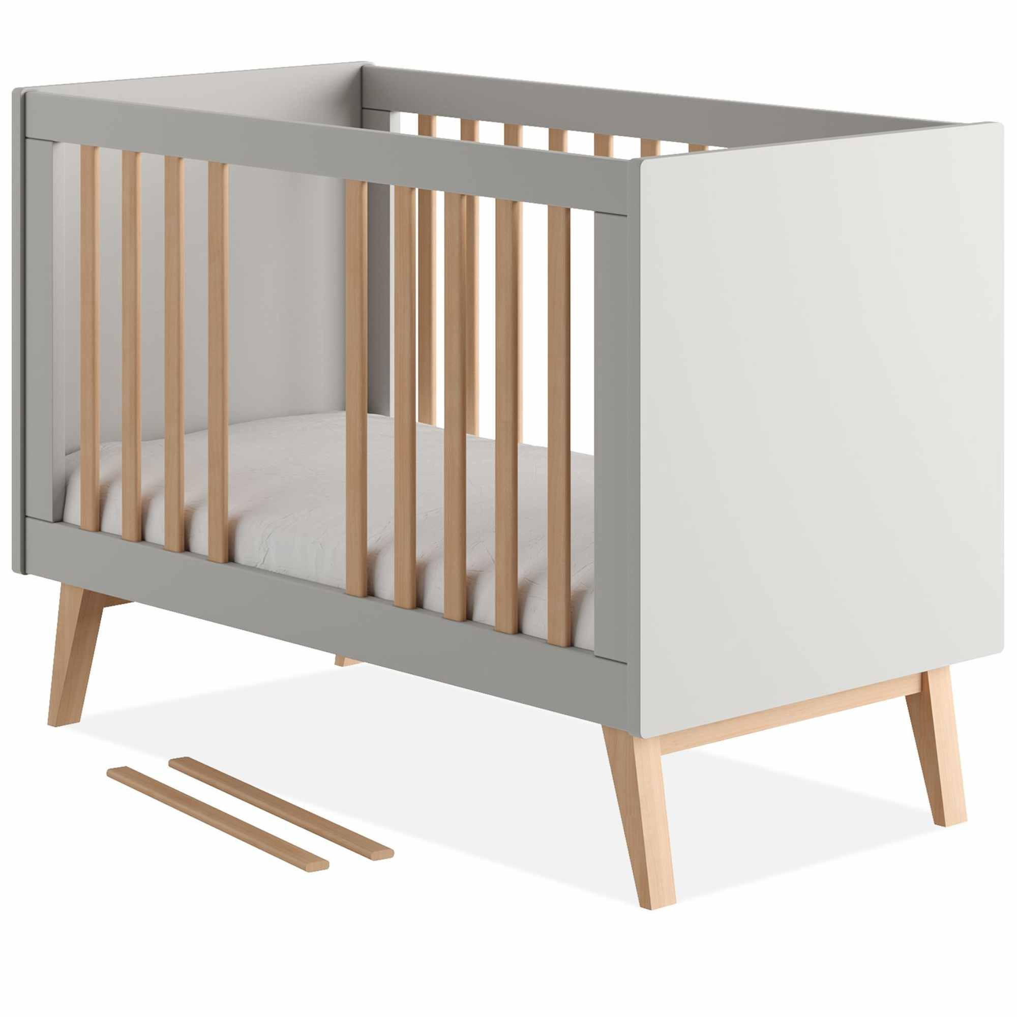 GITTERBETT Dambi mit Höhenverstellung - Grau, Holz (125/90/66cm) - KONSIMO®