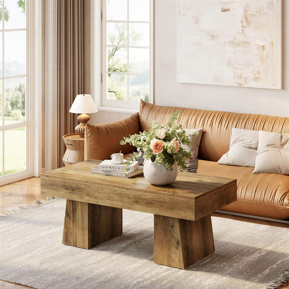 COUCHTISCH 120 cm mit massivem Sockel - Naturfarben, Holz (60/120/50cm) - Bomclap