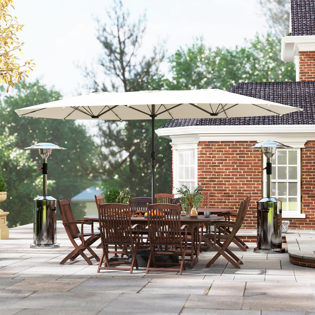 DOPPELSONNENSCHIRM 436 x 260 cm - Beige, Metall (260/436cm) - Outsunny