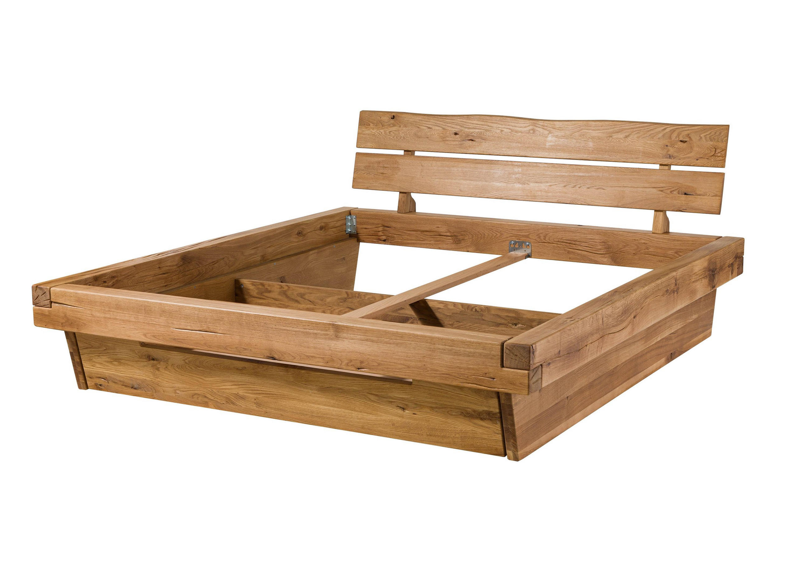 BETT mit Schublade Massivholz Wildeiche 200 x 200 x 84 natur BALKENMÖBEL #300 - Braun, Holz (200/200cm) - Massivmoebel24