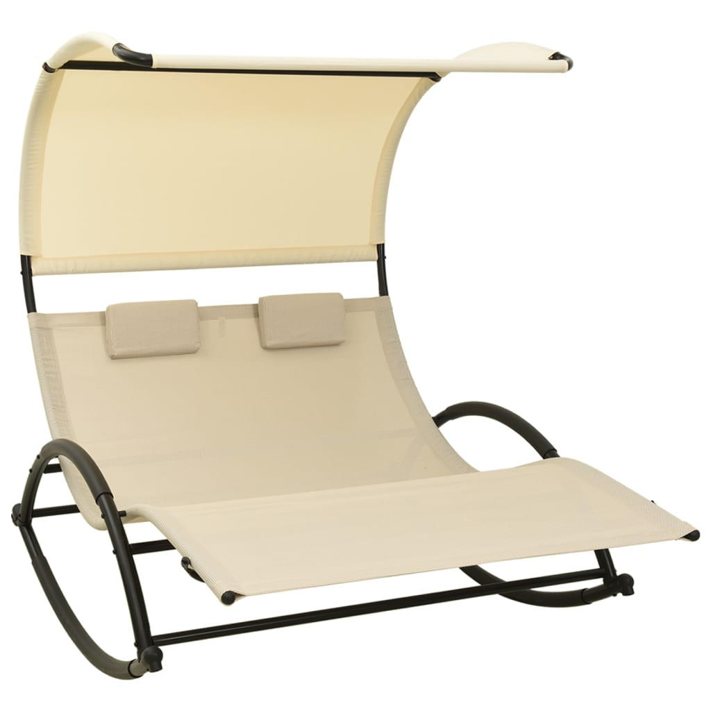 DOPPEL-SONNENLIEGE mit Sonnendach Textilene Creme - Creme, Textil (139/170/180cm) - furnicato