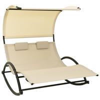 DOPPEL-SONNENLIEGE mit Sonnendach Textilene Creme - Creme, Textil (139/170/180cm) - furnicato