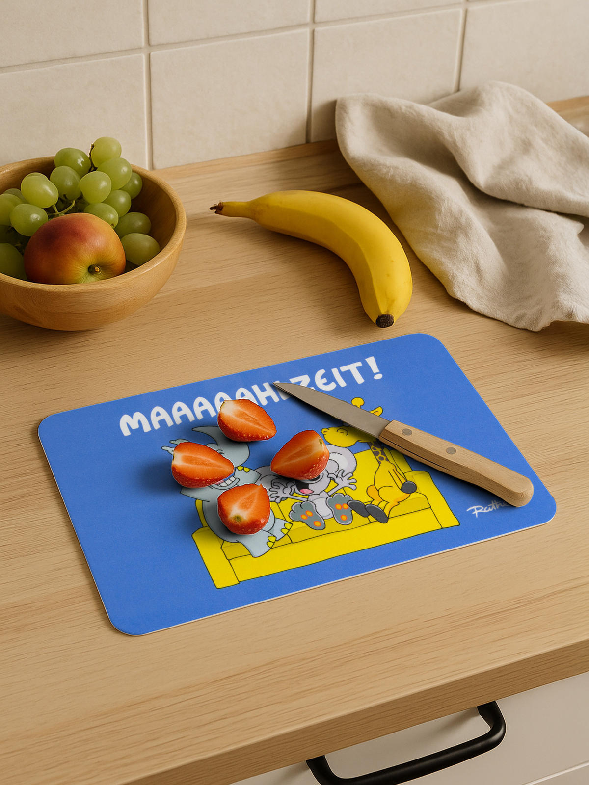 BRETTCHEN Ralph Ruthe Maaaaaahlzeit! Blau 14,5 x 23,5 cm - Multicolor, Kunststoff (14.5/23.5cm) - United Labels