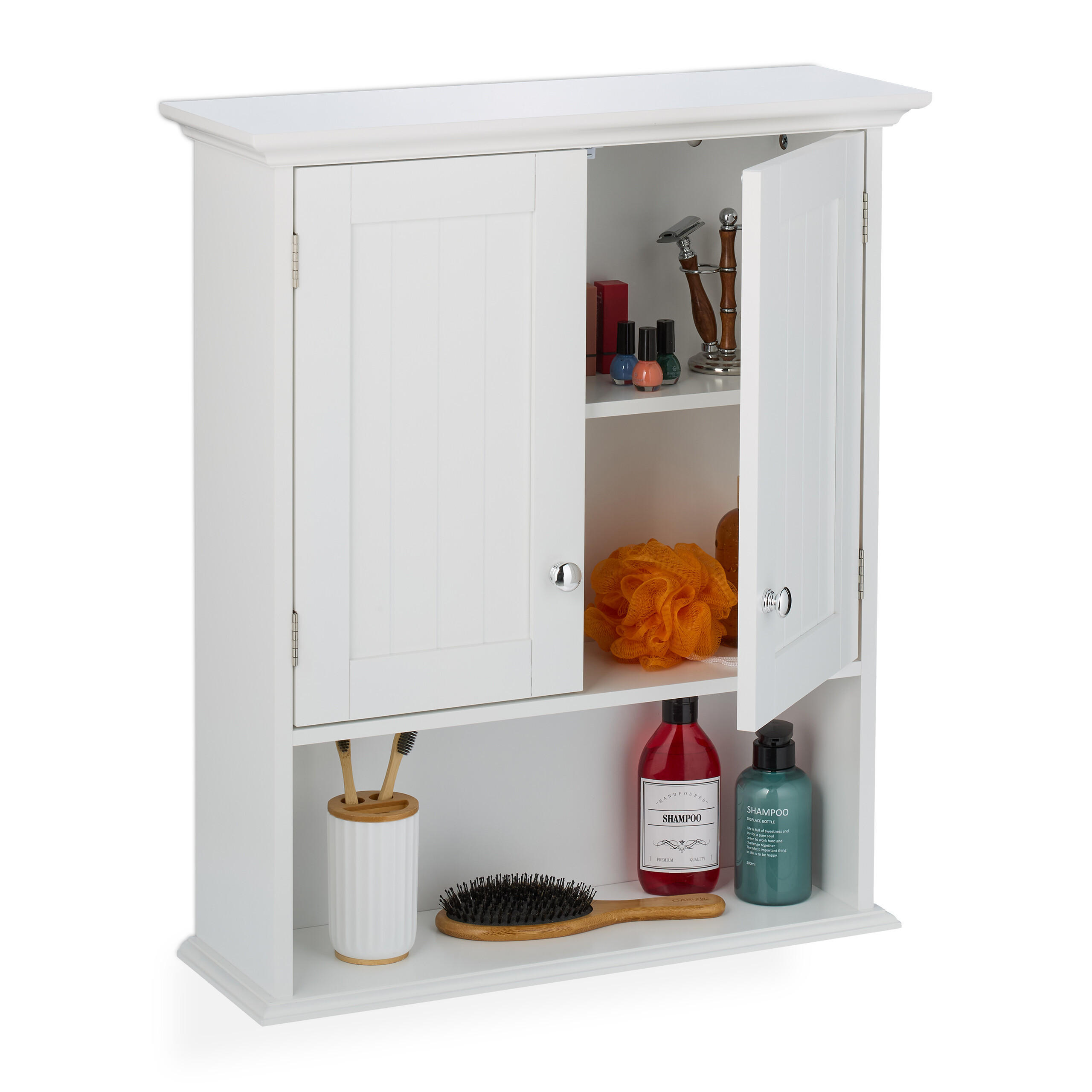 HÄNGESCHRANK - Silberfarben/Weiß, Holzwerkstoff/Kunststoff (60/70.5/20cm) - Relaxdays