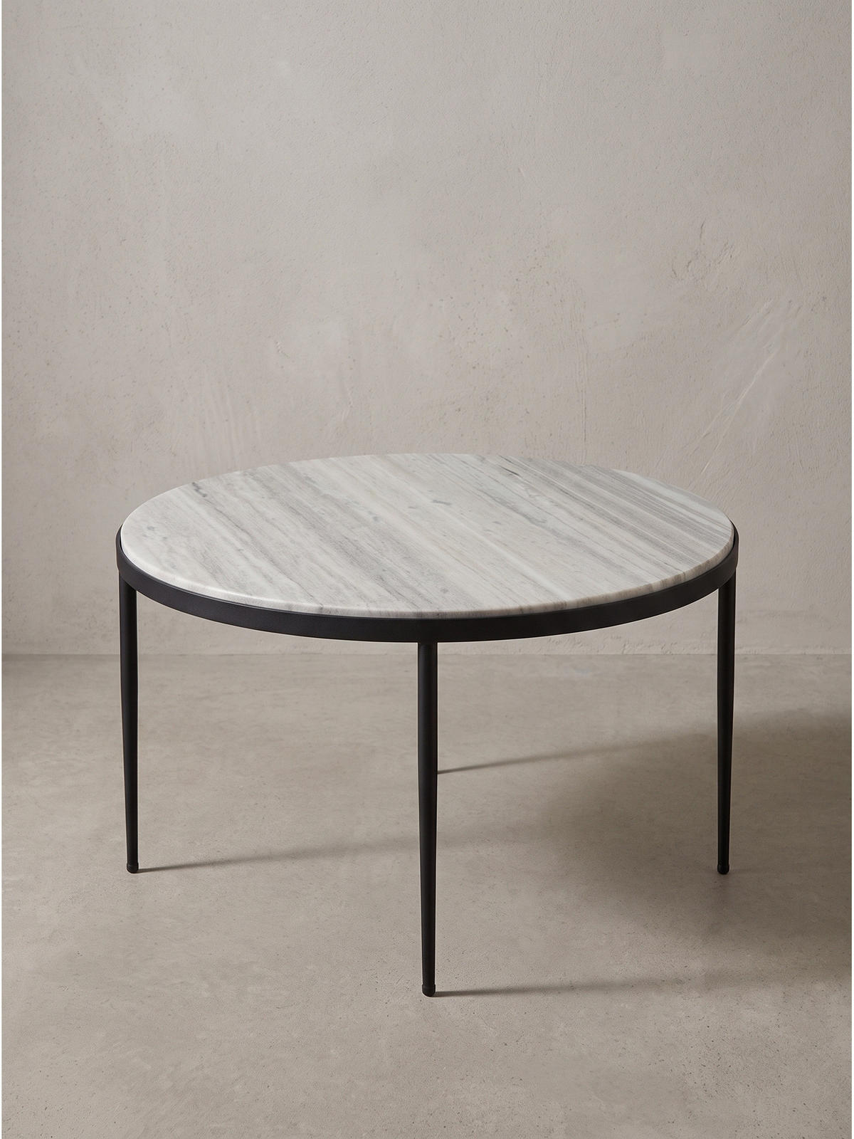 COUCHTISCH OMBRONE, Marmor, Grau-Marmoroptik, Ø 70 x 42 cm - Schwarz/Weiß, Stein/Metall (70/70/42cm) - KADIMA DESIGN