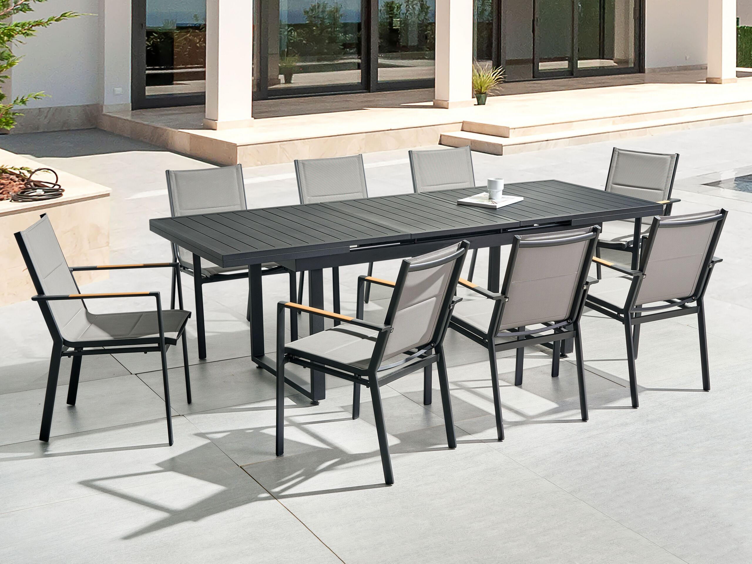 GARTENMÖBEL SET 8-Sitzer Aluminium schwarz/grau Valcanetto/Busseto - Schwarz/Grau, Metall - Beliani