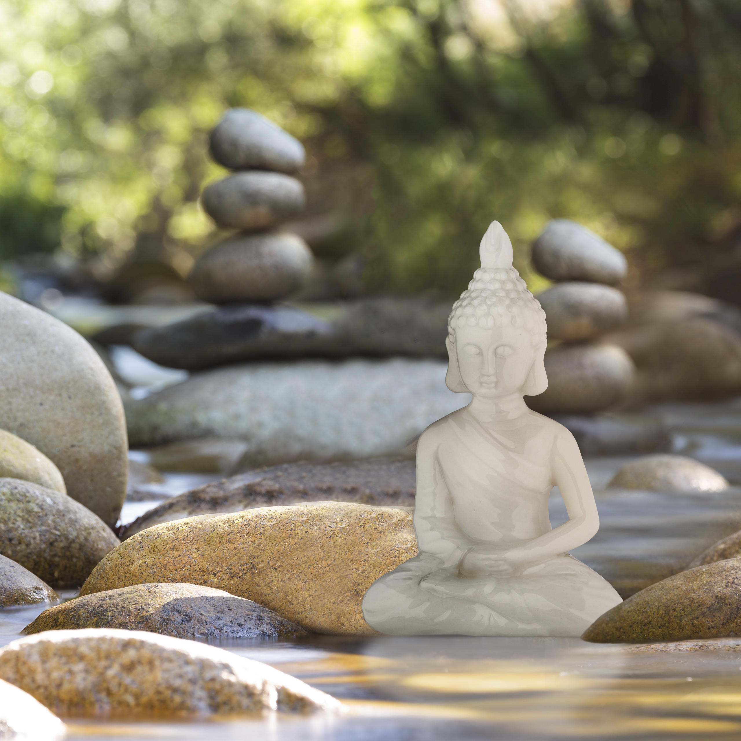 BUDDHA-FIGUR - Weiß, Keramik (11/17/7cm) - Relaxdays