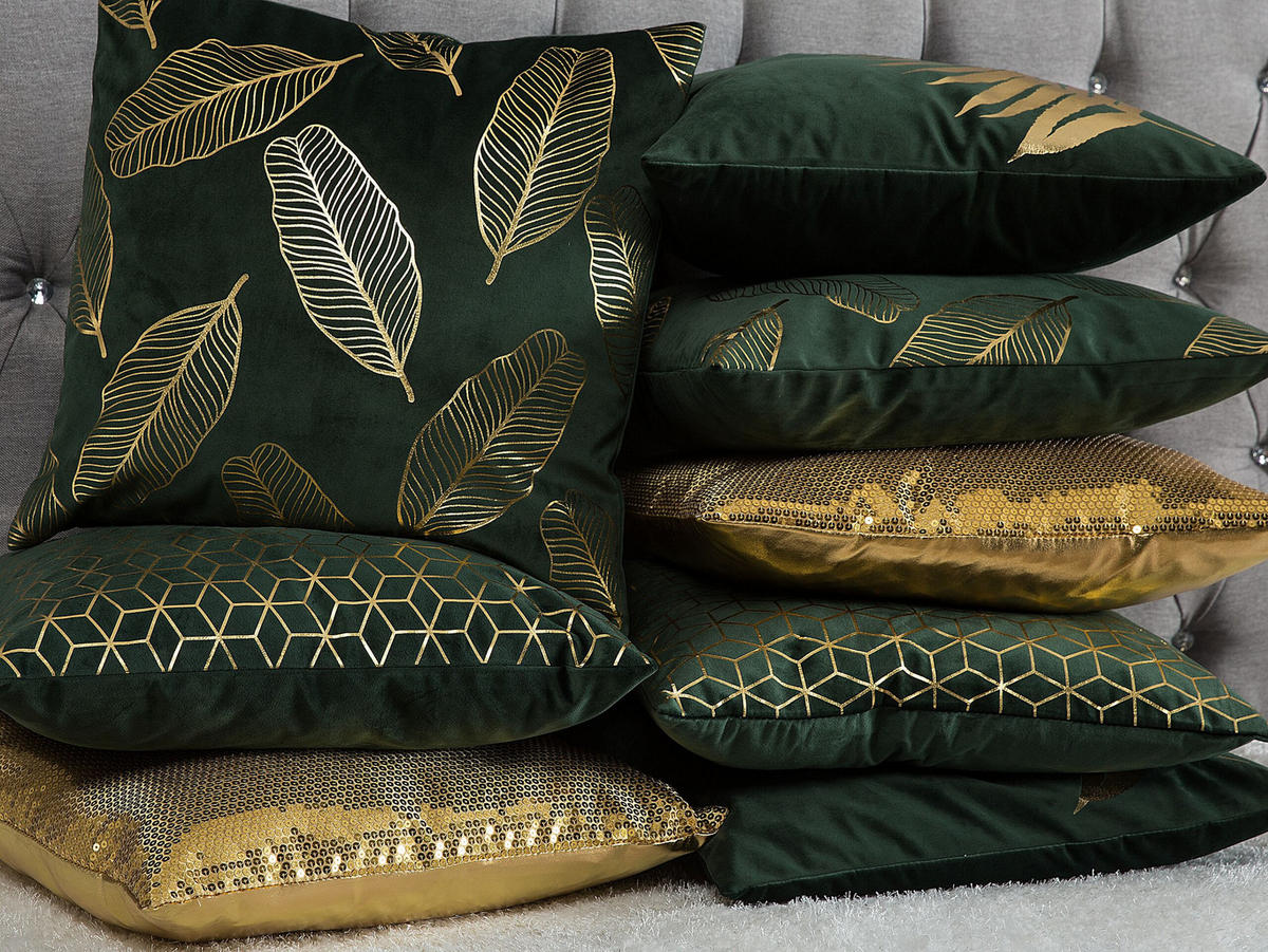 DEKOKISSEN 2er-Set Dunkelgrün 45/45 cm Fern - Dunkelgrün, Textil (45/45cm) - Beliani