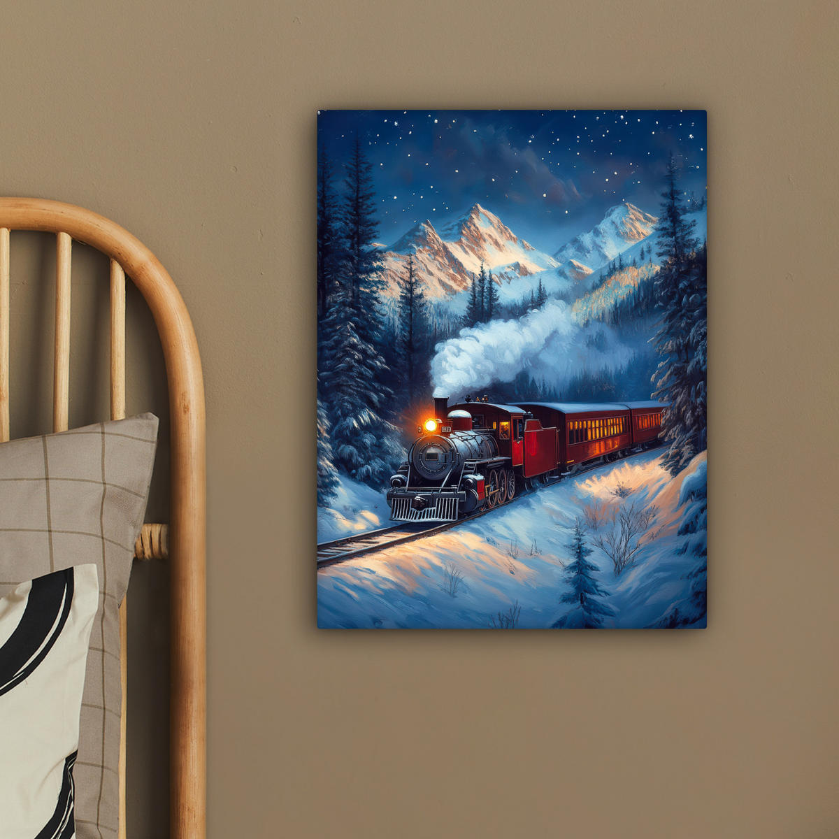 LEINWANDBILD Zug - Weihnachten - Schnee - Weihnachtszug 30x40 cm - Anthrazit, Textil (30/40cm) - MuchoWow