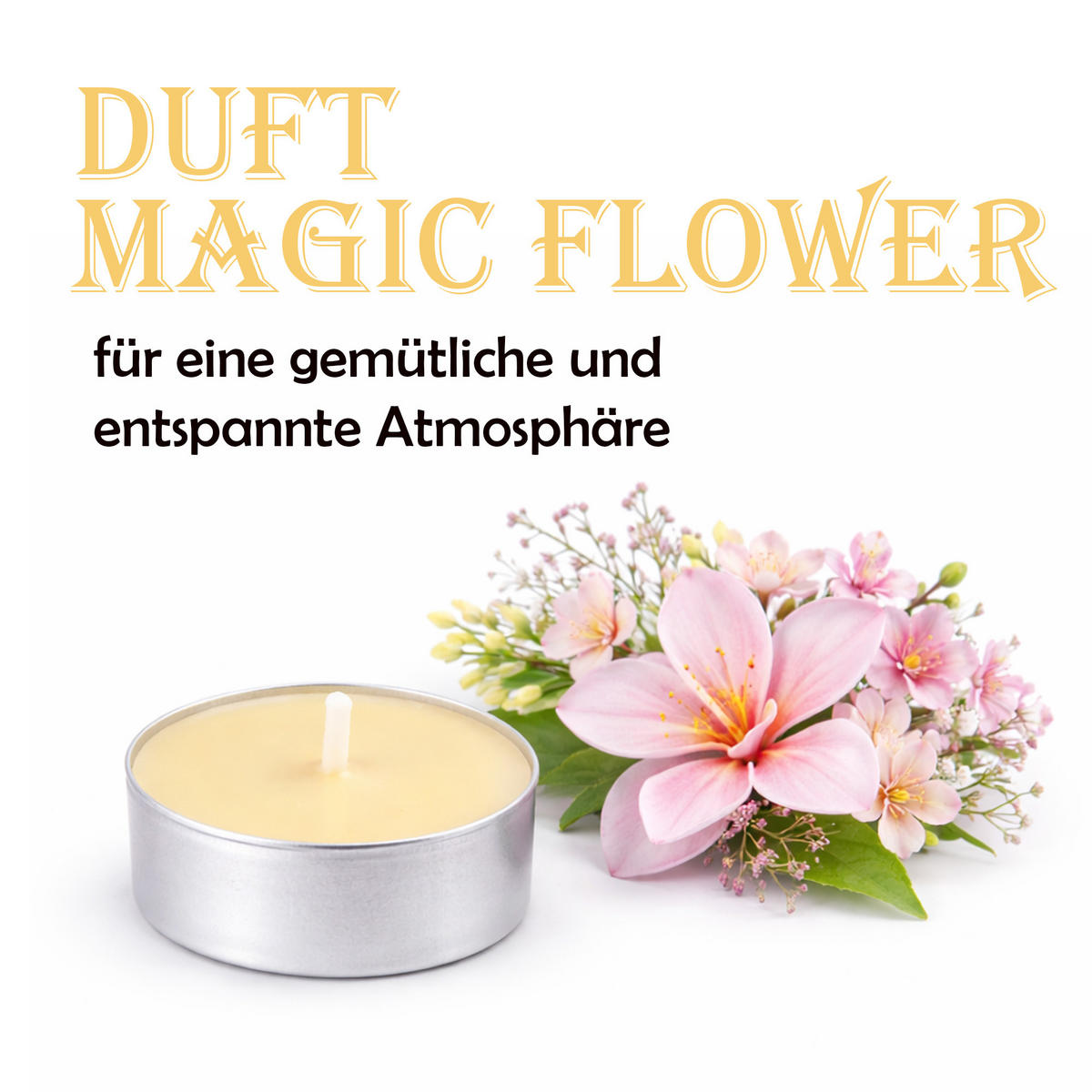TEELICHT mit Duft - Zauberblume - 18er Pack - Dunkelgelb, Naturmaterialien (4/1.5/4cm) - HS Candle