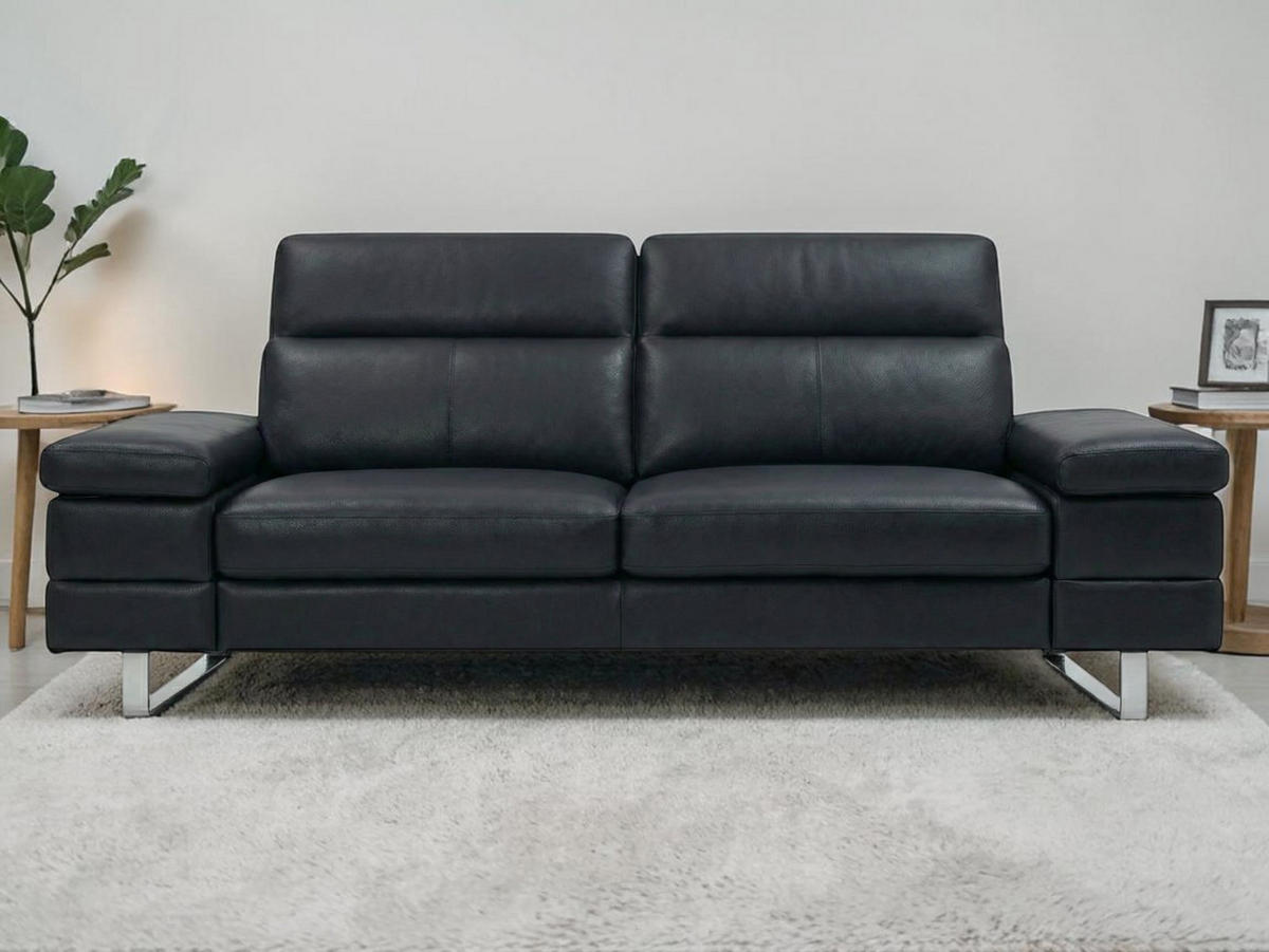 3-SITZER Sofa Virage Echtleder Schwarz - Schwarz, Leder/Metall (212/75/109cm)