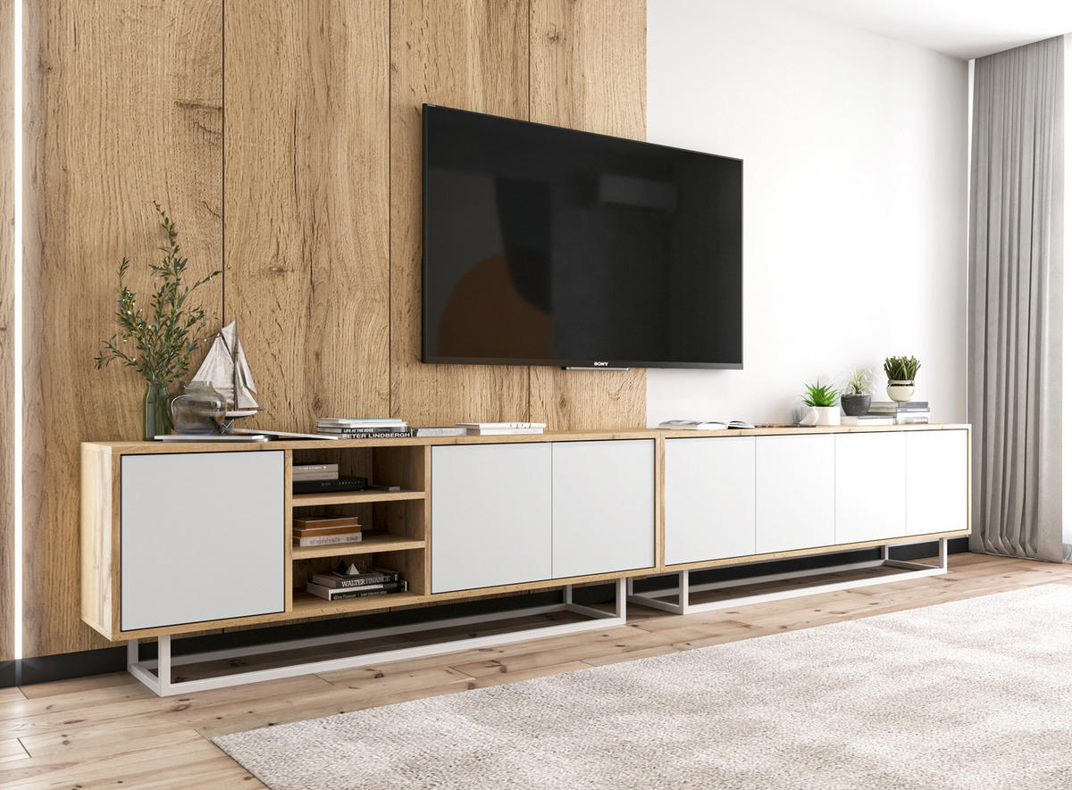 TV-LOWBOARD Apollo Eiche wotan Weiß Matt 150/53/35 cm - Weiß, Holzwerkstoff/Metall (150/53/35cm) - Meble Lindner