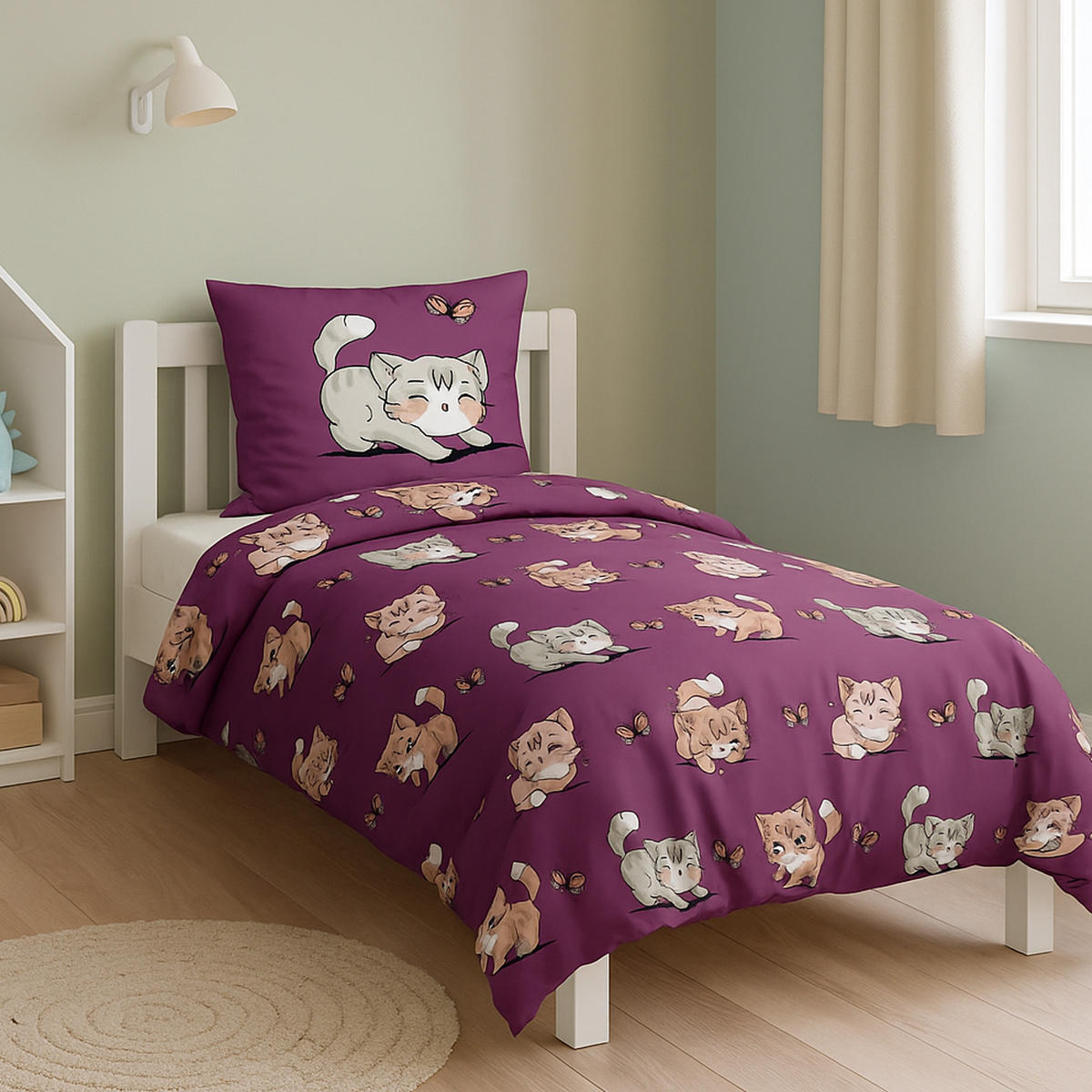 BETTWÄSCHE 2 tlg. mit Motiv 135x200 cm Katze - Lila, Textil (135/200cm) - Bestlivings