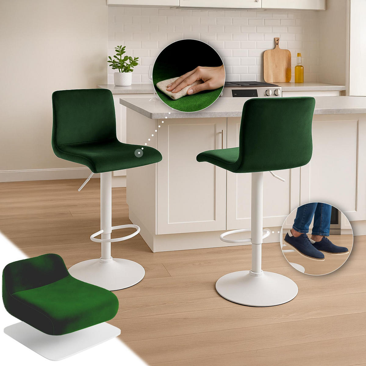 BARHOCKER Samt Grün - Grün, Textil (39/83/36cm) - CLP