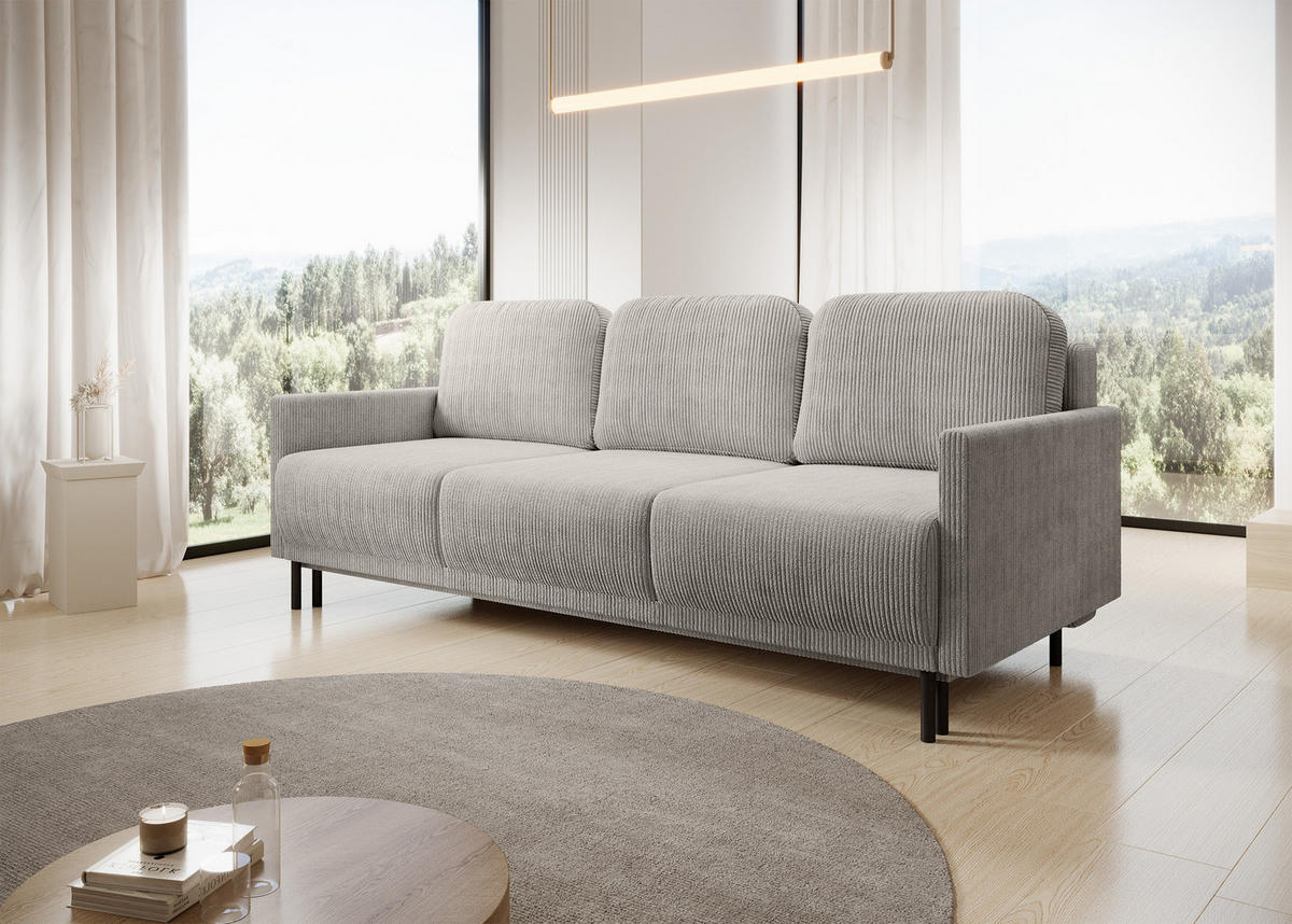 SCHLAFSOFA Hamiel Hellbeige Cordbezug 212 cm - Ecru/Schwarz, Holz/Textil (212/87/97cm) - Selsey