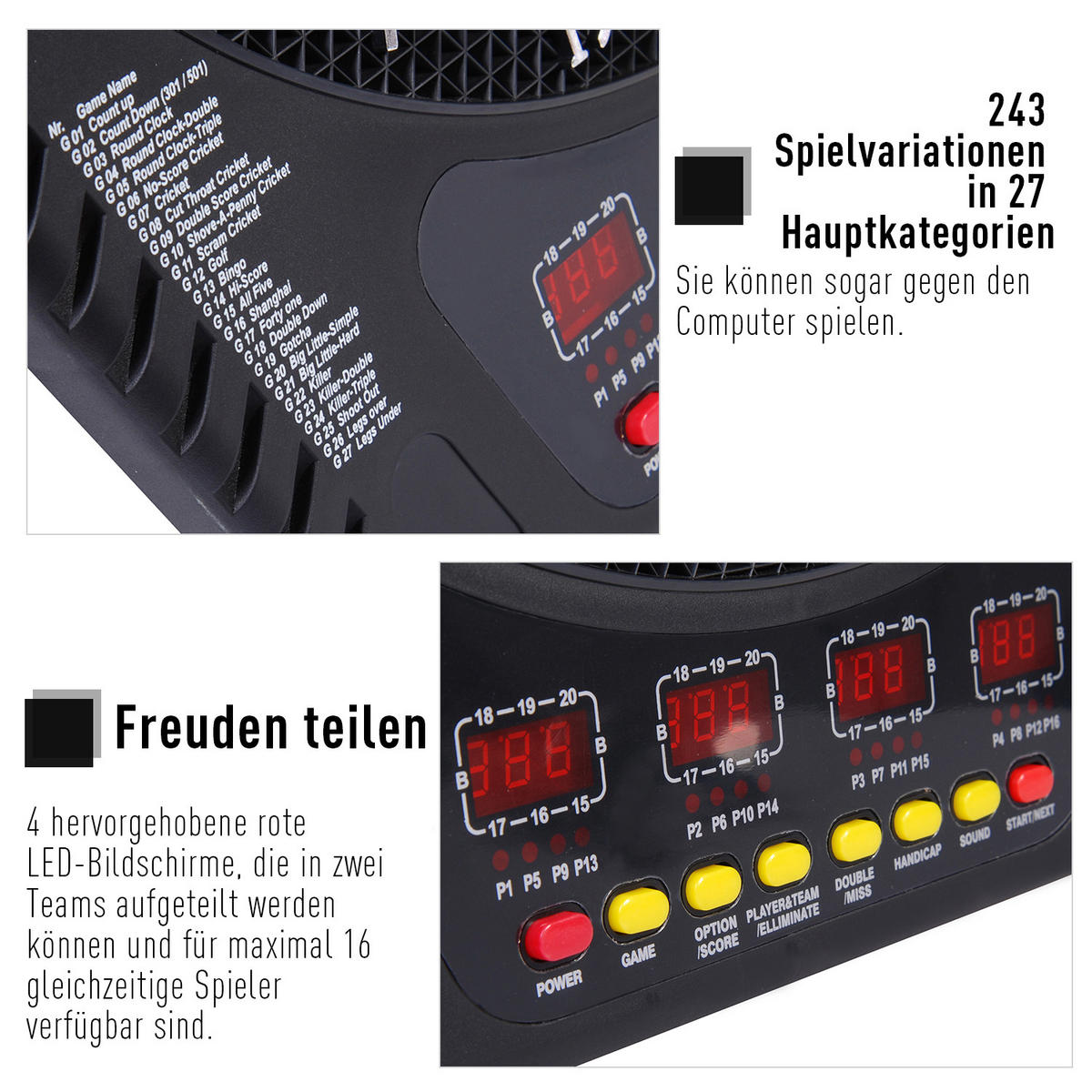 ELEKTRONISCHE Dartscheibe - Schwarz, Kunststoff (51.5/3.2/44cm) - HOMCOM