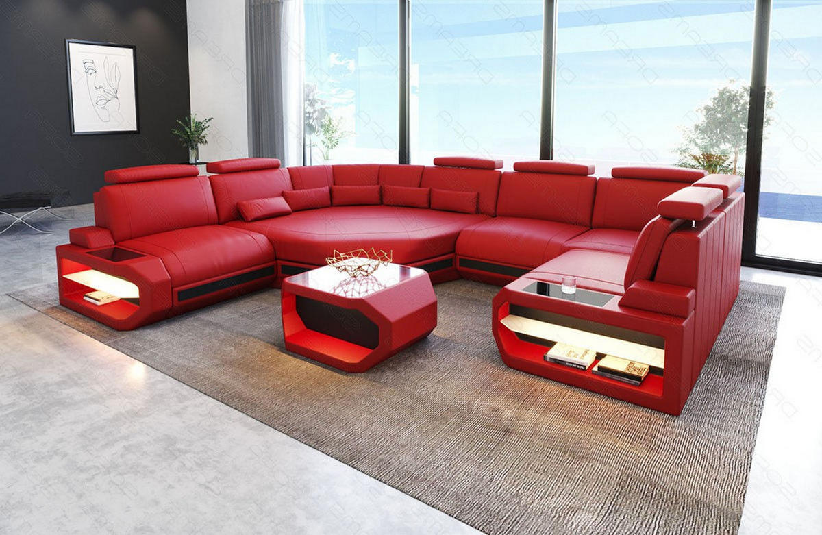 WOHNLANDSCHAFT Asti U Mini - Rot, Leder (352/93/280cm) - Sofa Dreams