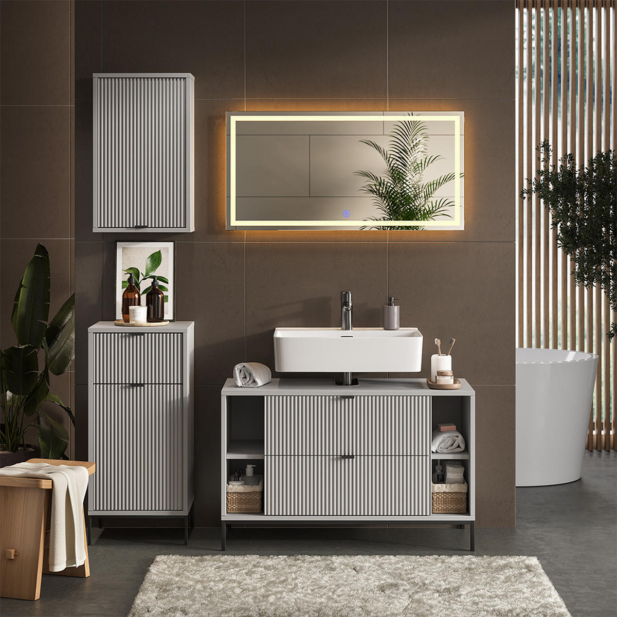 BADMÖBEL-SET Eliza Grau 4 Teile - Grau, Holzwerkstoff (100/63/45.1cm) - Vicco