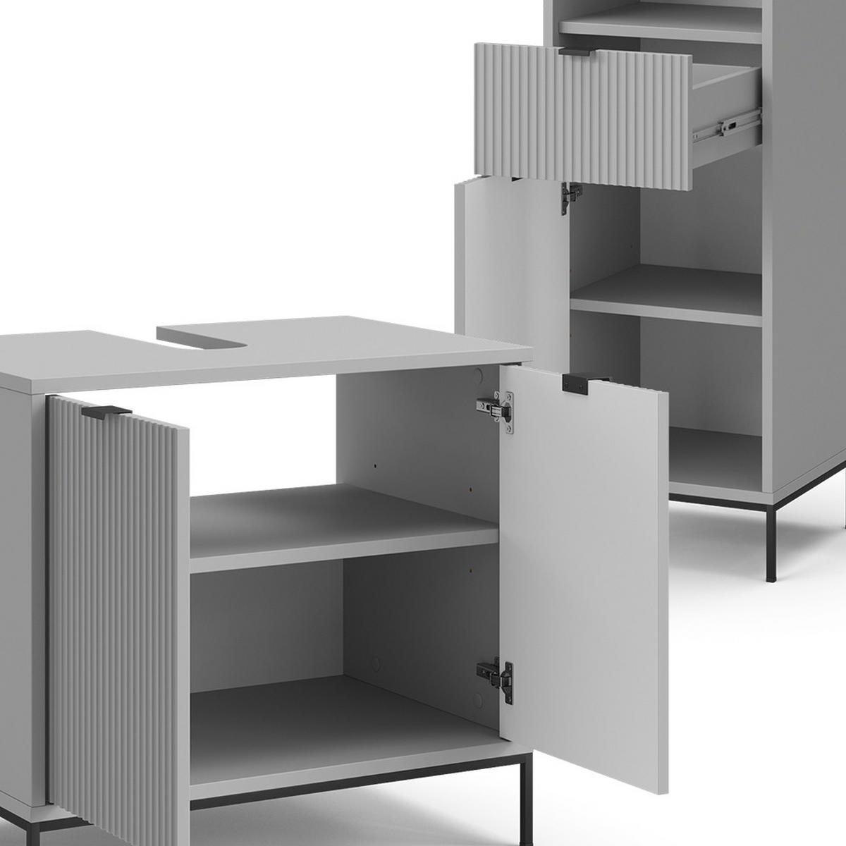 BADMÖBEL-SET Eliza Grau 3 Teile, mit Hochschrank - Grau, Holzwerkstoff (70/63/45cm) - Vicco