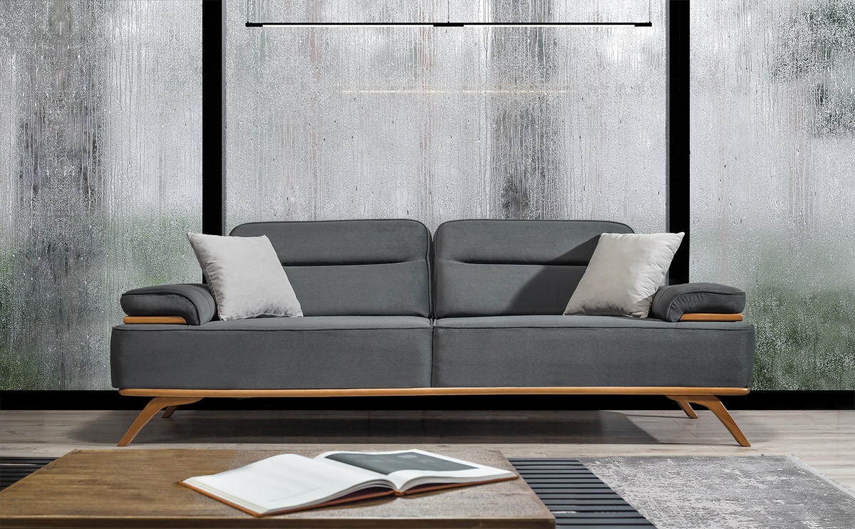 SOFA Andorra 2-Sitzer Samt Grau - Grau, Textil (200/85/95cm) - Villa Möbel